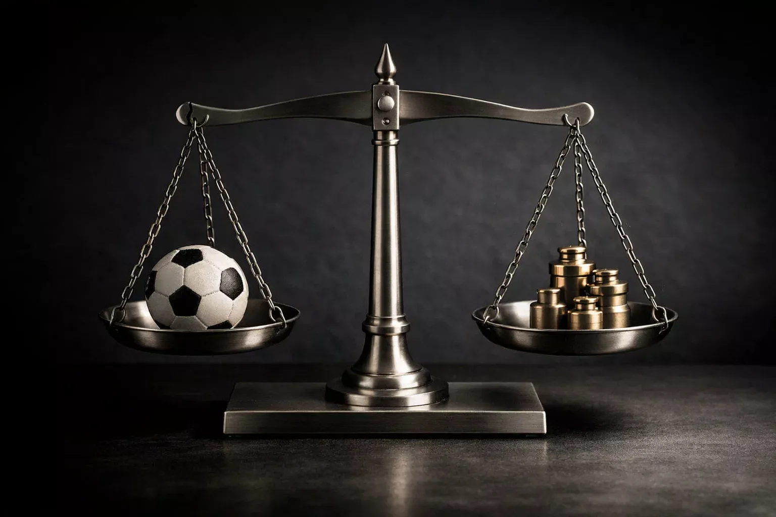 Balanca metalica com bola de futebol representando o conceito de handicap nas apostas